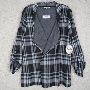 Soleillee* Women's Long Tab Sleeve Open Cardigan Plaid‎ Sweater~ Size Large